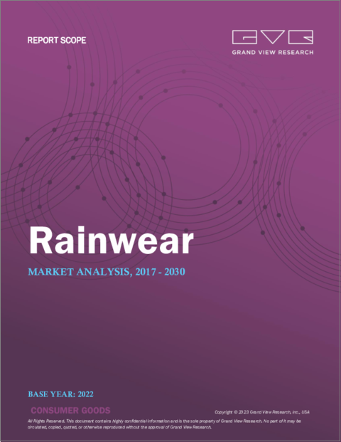 Rainwear Market Size, Share & Trends Analysis Report By Product (Jackets, Pants, Suits), By End-user (Men, Women, Kids), By Distribution Channel (Offline, Online), By Region, And Segment Forecasts, 2023 - 2030