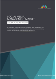 Social Media Management Market by Component (Solutions, Services), Deployment Mode, Organization Size, Application (Competitive Intelligence, Sales and Marketing Management), Vertical (BFSI, Retail and Consumer Goods) & Region - Global Forecast to 2027